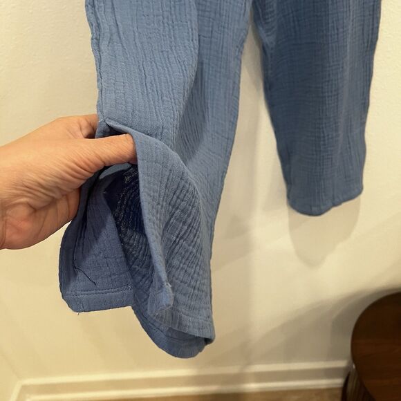 Habitat Pants Blue Crinkle Gauze Elastic Waist Pull On Lagenlook Womens Sz L - Picture 2 of 8